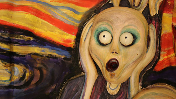 Part of Dame Edna's Scream Dress, that was painted to resemble Munch's 'The Scream'.