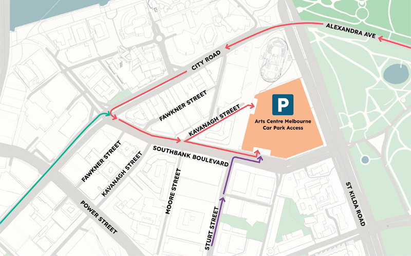 Map of Arts Centre Melbourne car park and surrounding areas